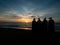 Sunrise over the beach in Philippines. Diving boats waiting for early morning divers.