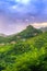 Sunrise over beautiful lush green mountains