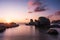 Sunrise over boulders at Cavallo Island in Corsica