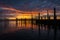Sunrise over dock and the Chesapeake Bay, in Havre de Grace, Mar