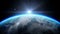 Sunrise over earth as seen from space. With stars background. 3d realistic animation