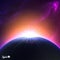 Sunrise over Earth-like planet. Colorful Space background. Vector illustration for your artwork.