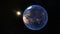 Sunrise over the earth planet rotation 360 degrees seen from space. Earth with the Sun. Looped animation. 4K 3D