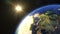 Sunrise over the earth planet rotation 360 degrees seen from space. Earth with the Sun. Looped animation. 4K 3D