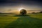 Sunrise over farmland near the Yorkshire Dales village of Eshton a small village and civil parish in the Craven district of North