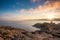 Sunrise over Genoese tower at Ile Rousse in Corsica