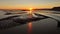 Sunrise over Icelandic Fjord During Low Tide Scenic Ocean Coastline WIth Black Sand