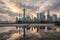 Sunrise over the iconic skyline of Shanghai, seen from the Bund river