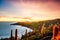 Sunrise over island incahuasi by salt lake Uyuni in Bolivia