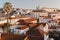 Sunrise Over Lisbon Old Town Alfama - Portugal. Lisbon Golden Hour Skyline. Balcony View on Alfama Old Town of Lisbon and Tagus