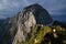 Sunrise over Mangart mountain with sheeps in foreground, Julian Alps, Mangart Pass, Slovenia, Triglav national park, Europe