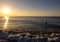 Sunrise over the Mediterranean Sea seen from the beach in Torremolinos.