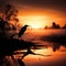 Sunrise over a misty river, showcasing the graceful Darters silhouette