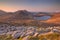 Sunrise over the Mourne Mountains and lakes in Northern Ireland