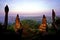 sunrise over Mrauk U seen from ancient Shwe Taung Pagoda, Mrauk U, Myanmar