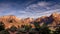 Sunrise over Mt. Kinesava and The West Temple in Zion National Park in Utah, USA