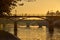 Sunrise over the Pont des Arts and the Seine River. Ile de la Cite, Paris, France