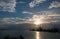 Sunrise over Puerto Juarez Cancun Mexico fishing boats / trawler and docks and pier and jetty and seawall