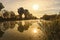 Sunrise over river Regnitz near Bamberg, Bavaria