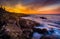 Sunrise over rocky coast and the Atlantic Ocean at Acadia Nation