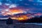 Sunrise over a rustic outbuilding. Spingbank,Alberta,Canada