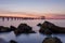 Sunrise over the sea bridge in Burgas bay, Bulgaria