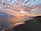 Sunrise over the sea on an empty beach in Montesilvano, Abruzzo