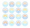 Sunrise over sea. Sunset over ocean. Summer round labels, emblems with sun & waves. Set of line signs for travel & tourism.