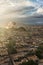 Sunrise over Shigatse with Little Potala on background, residence of Panchen Lama, Tibet - China