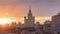 Sunrise over stalinist high-rise building in Moscow