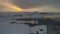 Sunrise over vernadsky arctic station aerial view