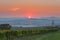 Sunrise over vineyards and coutryside in Moravia