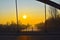Sunrise over the waterway `Teltowkanal` in Berlin, Germany on a misty morning