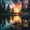 Sunrise Painting the Lake with Light, The Sun\\\'s First Light on the Quiet Waters