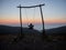 Sunrise panorama of Baloico do Trevim Isto e Lousa adventure rope swing on mountain hill top Coimbra Portugal Europe