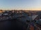 Sunrise panorama of historic old town of Porto Ribeira district Douro riverside bank waterfront in Porto Portugal Europe