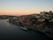 Sunrise panorama of historic old town of Porto Ribeira district Douro riverside bank waterfront in Porto Portugal Europe