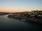 Sunrise panorama of historic old town of Porto Ribeira district Douro riverside bank waterfront in Porto Portugal Europe