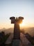 Sunrise panorama of Mirador El Fitu Del Fito viewpoint stairs Caravia Baja Picos de Europa mountains Asturias Spain