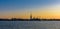 Sunrise panorama of Petropavlovskaya Peter and Paul fortress and orthodox Peter and Paul Cathedral on Zayachy Island after