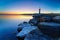 Sunrise at Paquis Lighthouse, Geneva city.