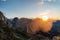 Sunrise from Passo delle Coronelle in Dolomites mountains in Italy