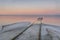 Sunrise pink lake salt rails horizon