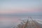 Sunrise pink lake salt rails horizon