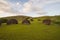 Sunrise at Puna Pau, the quarry of the moai hats, Easter Island, Chile
