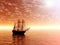 Sunrise. Sailing ship