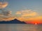 Sunrise in Sarti, Greece, with Mount Athos in the background