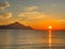 Sunrise in Sarti, Greece, with Mount Athos in the background