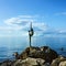 Sunrise seascape, old town Budva, Montenegro - ballerina statue