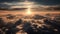 Sunrise seen from the air, dramatic view. Sky, heaven image. Generative AI.
